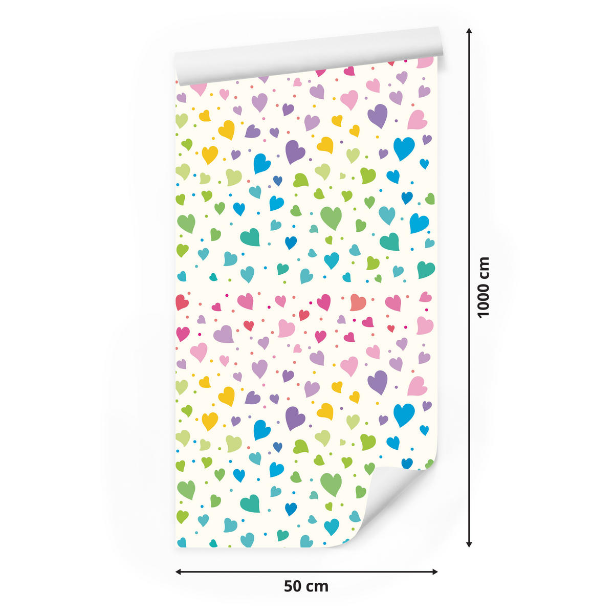 VLIESTAPETE Bunte Herzen im Boho-Stil – Bunt, Weiß – 50x1000 cm - Multicolor/Weiß, Papier (50/1000cm) - Muralo