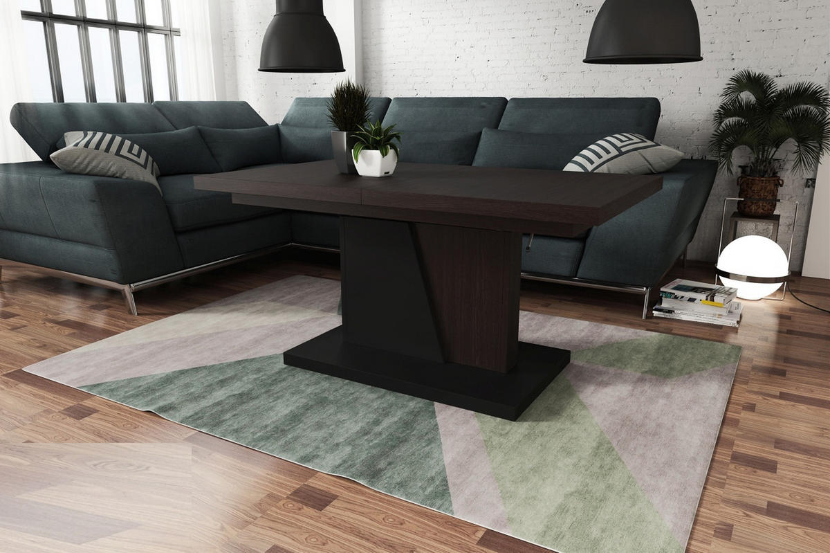 COUCHTISCH rechteckig Walnuss Wenge Schwarz ausziehbar höhenverstellbar - Walnussfarben/Schwarz, Holzwerkstoff (70/120/60cm) - designimpex