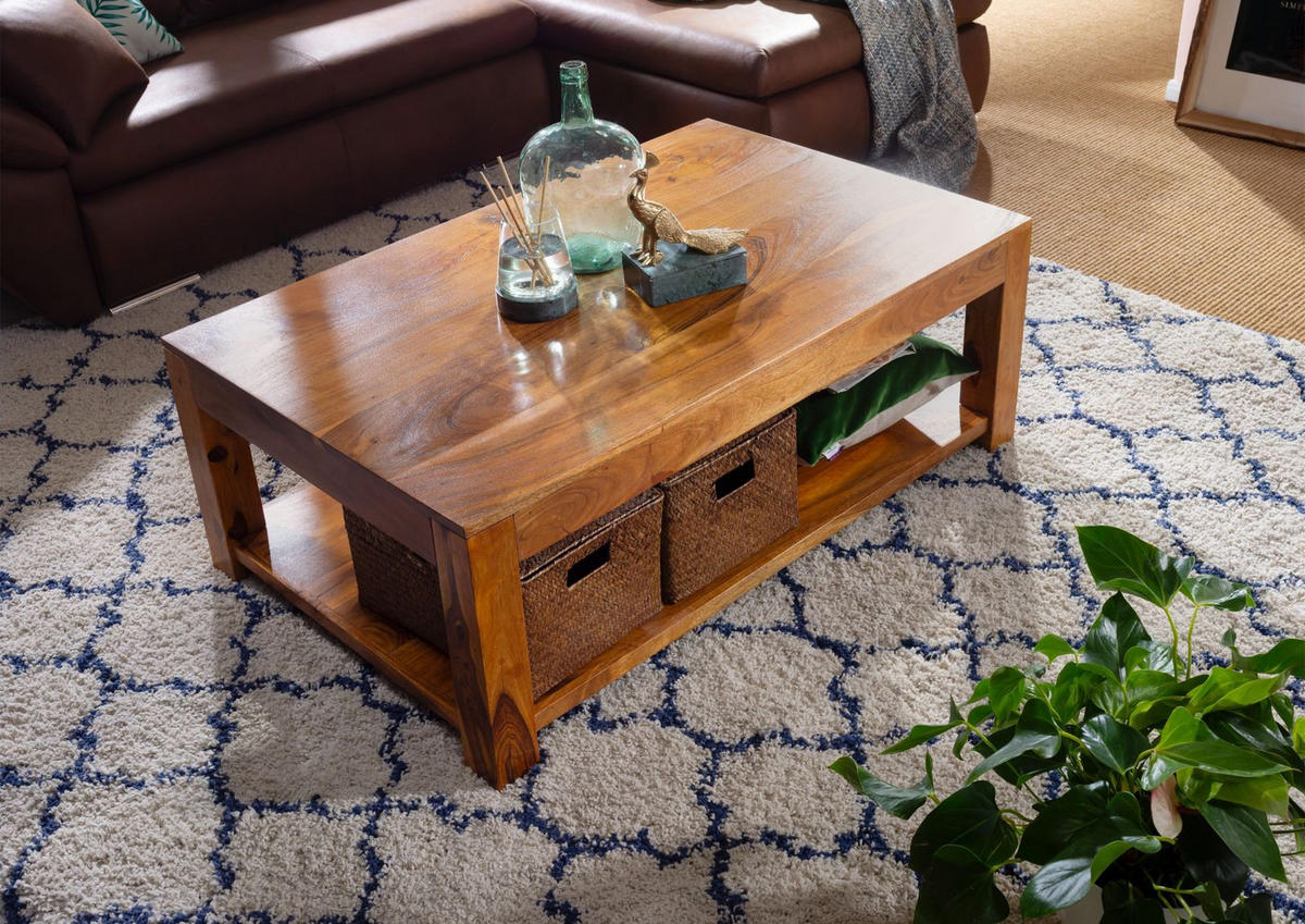 COUCHTISCH Akazie 120x75x45 honig lackiert OXFORD #0318 - Braun, Holz (120/75/45cm) - Massivmoebel24