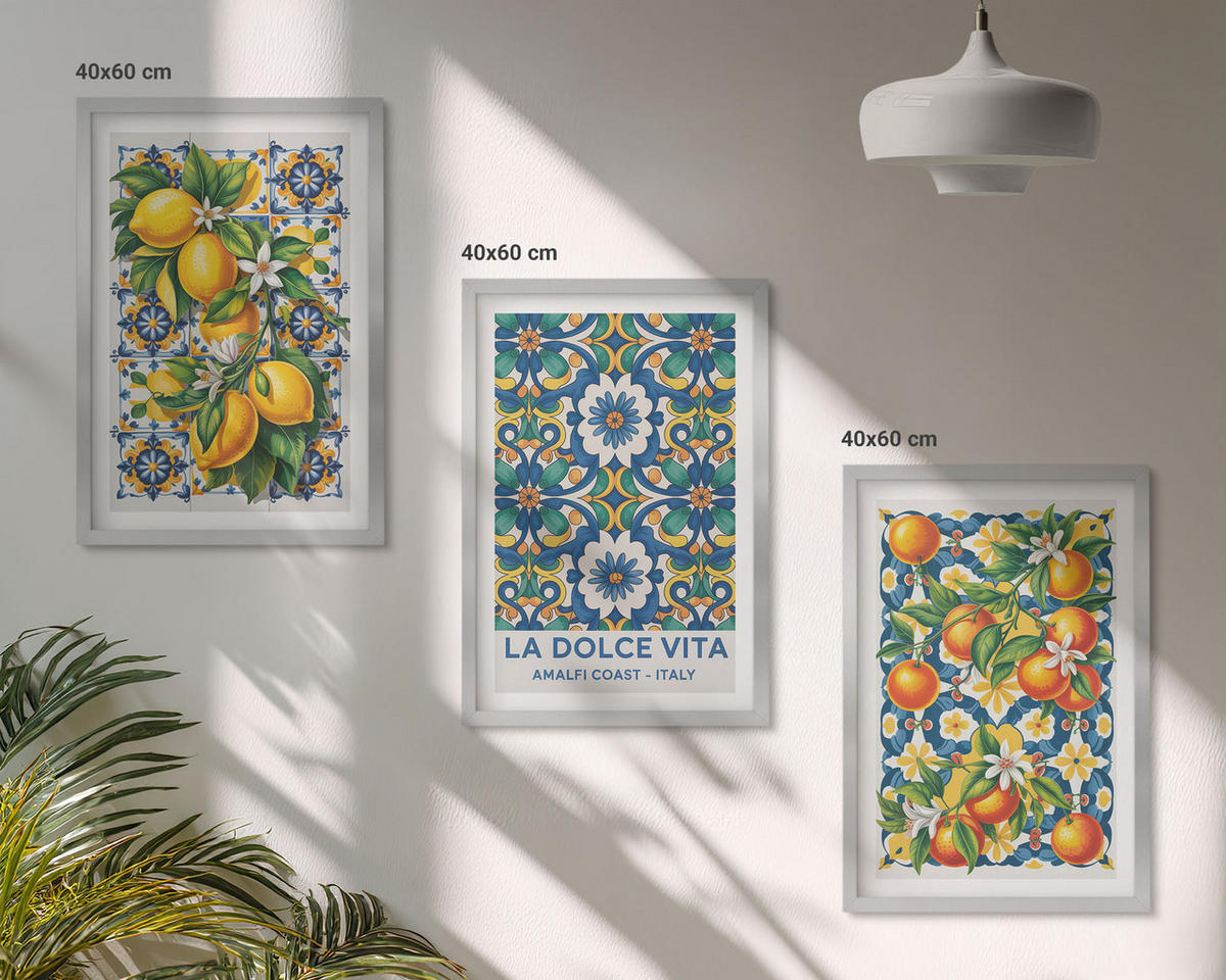 WANDBILDER 3er Set - 40x60 cm Silberner Rahmen - Zitrusfarbene abstrakte - Silberfarben, Kunststoff (40/60cm) - ArtPrintCave