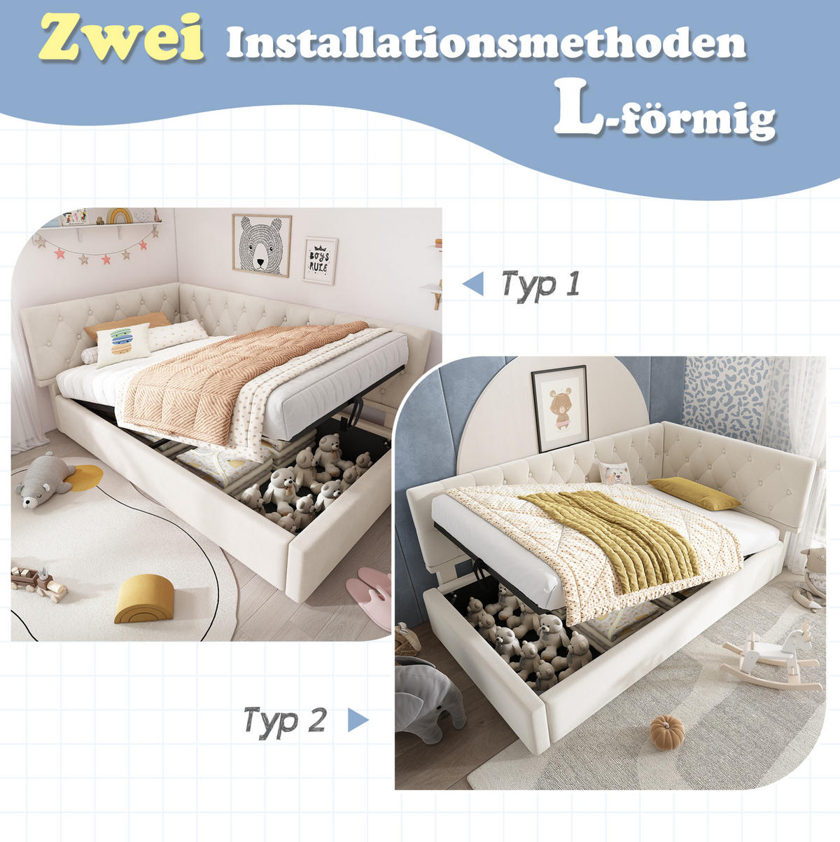 ČALÚNENÁ posteľ 90/190 cm béžová so zdvíhacím úložným priestorom zo zamatu - béžová, textil (90/190cm) - OKWISH