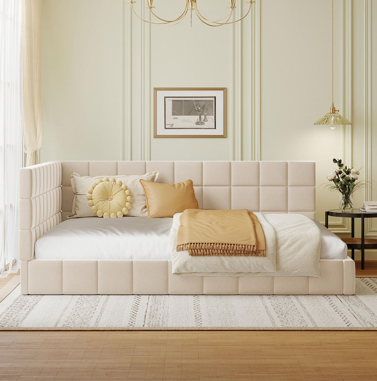 POLSTERBETT 140/200 cm in Beige mit Lattenrost und gepolstertem Rücken - Beige, Textil (140/200cm) - BEAOK