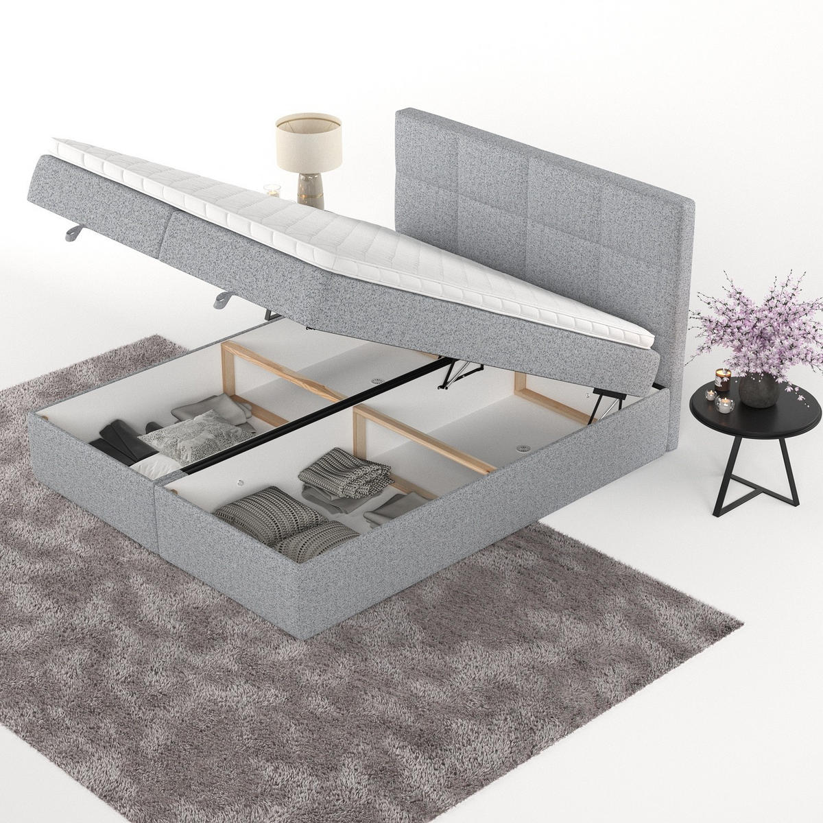 BOXBETT Velto 200/200 cm Grau im Riva Stoff - Schwarz/Grau, Holz/Holzwerkstoff (200/200cm) - AltaBeds