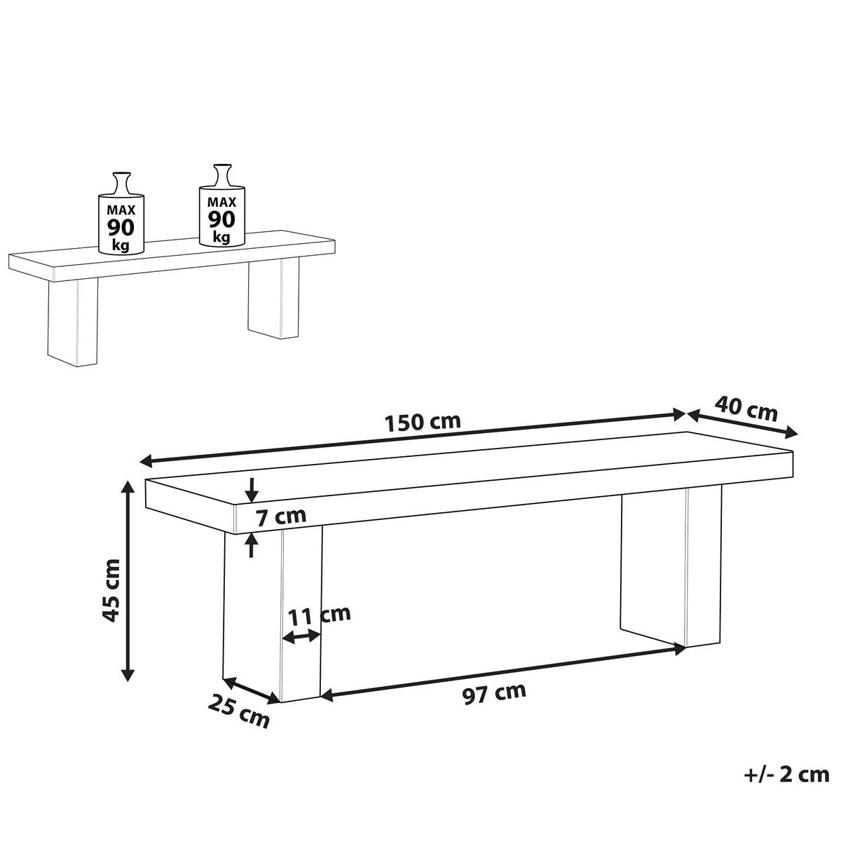 GARTENBANK Beton grau 150 cm T-Form Taranto - Grau, Stein (150/45/40cm) - Beliani