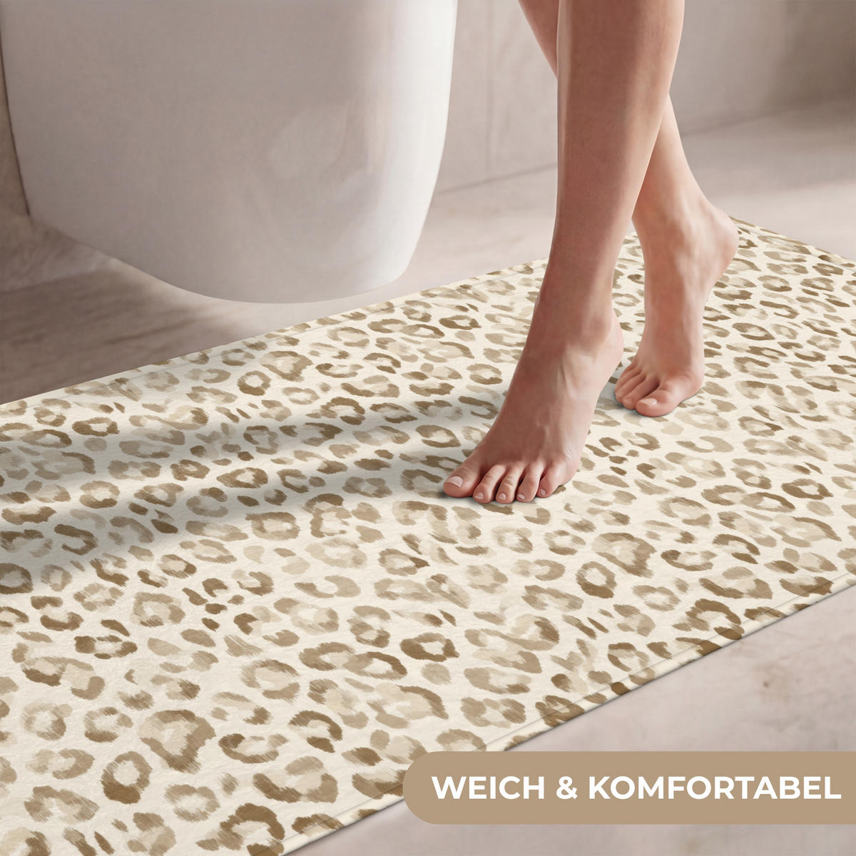 WC PŘEDLOŽKA Leopard - Classic - Béžová 120x60 cm - světle hnědá, textil/plast (120/1cm) - OnlyWow