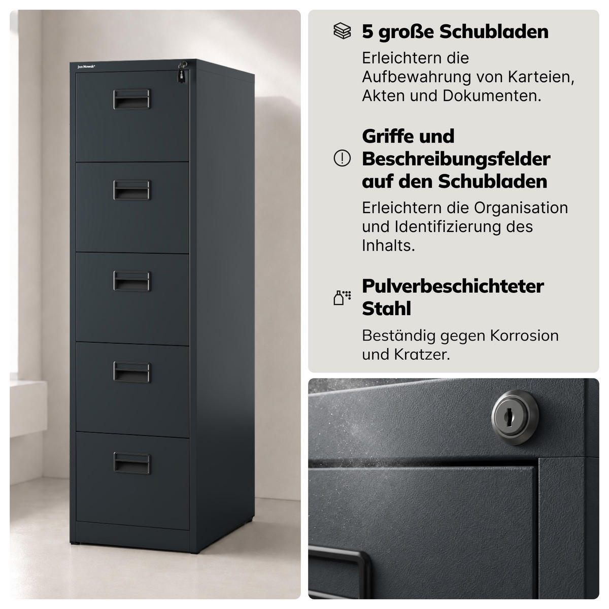 AKTENSCHRANK aus Metall SARA V5 460 x 1625,5 x 600 mm - Anthrazit, Metall (46/163/60cm) - Jan Nowak