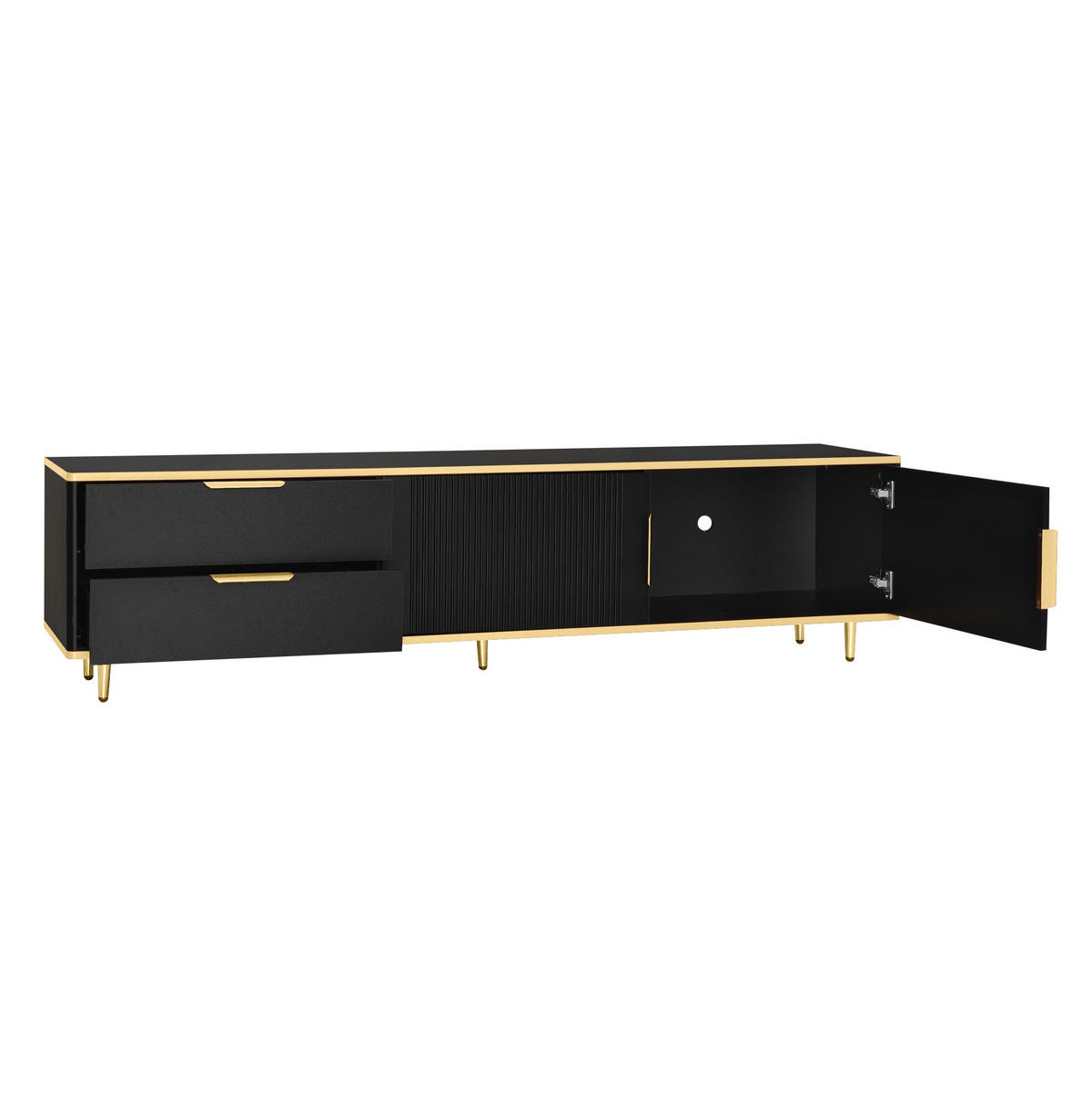 TV-SCHRANK 175/40/45 cm schwarz mit geschnitzter Struktur und goldenen Griffen - Schwarz, Holzwerkstoff (175/45/40cm) - OKWISH