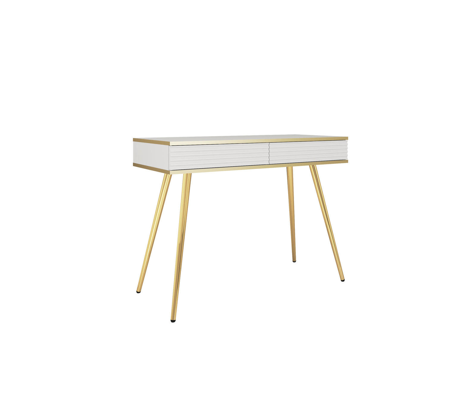 KONSOLENTISCH FORNO (Weiß, Rillenfront, Goldene Details, 2 Schubladen, goldene Metallfüße, 102 cm) - Gelb/Goldfarben, Holz/Holzwerkstoff (50/102/80cm) - Ravio