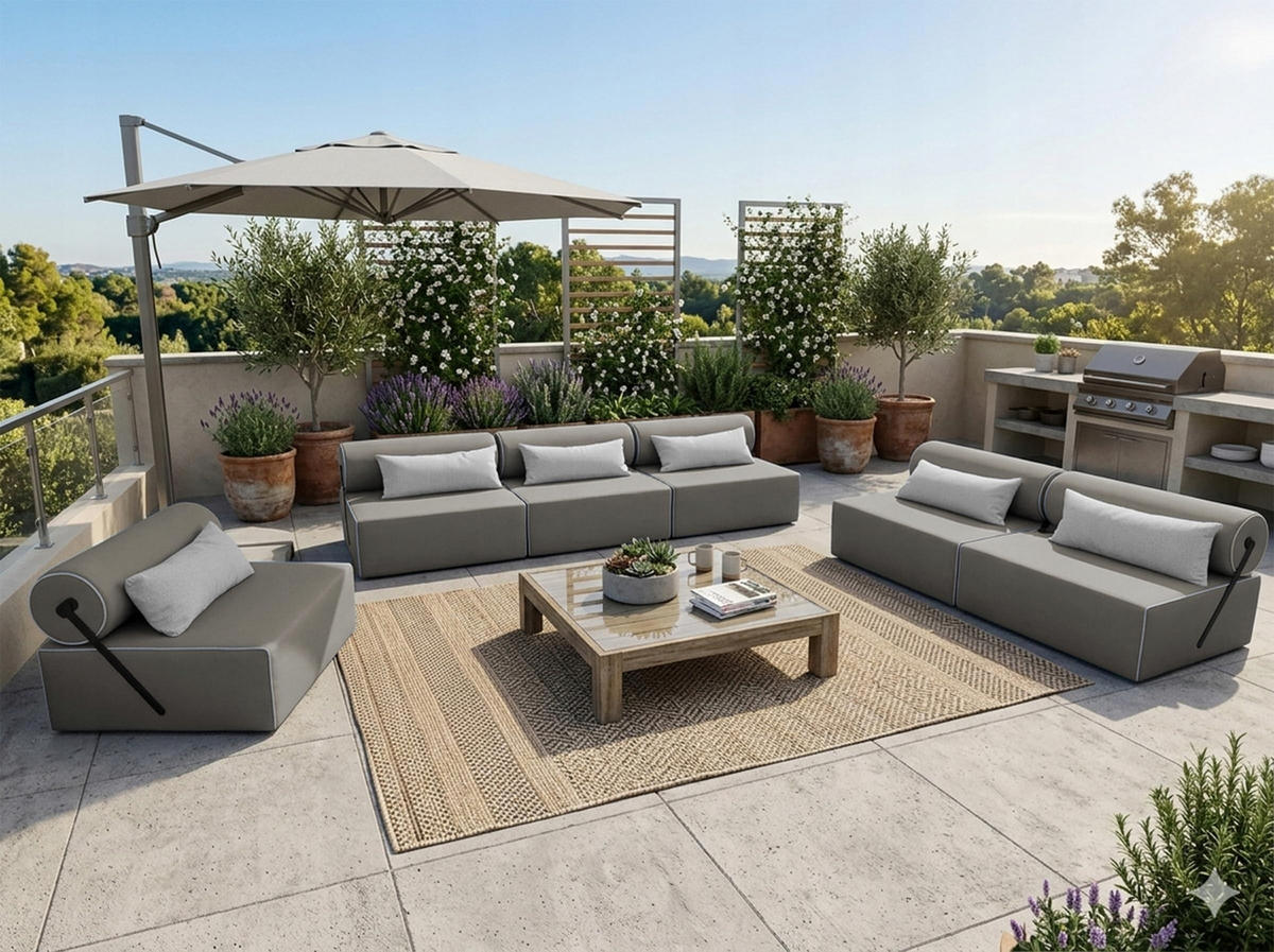 GARTENMÖBEL Set BALI - 6 Personen - Wetterfeste Balkonmöbel & Lounge Sofa Außen - Moderne Outdoor Couch für Garten - Patio & Terrasse - Beige - Beige, Kunststoff - Trada