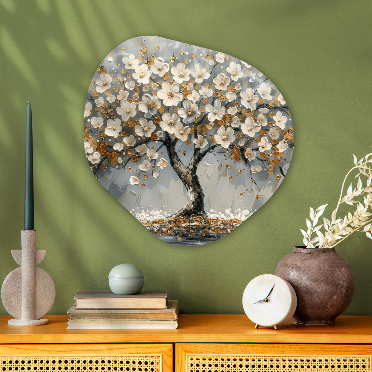 WANDBILD Baum - Gold - Blumen - Abstrakt - Kunst 60x60 cm - Goldfarben, Kunststoff (60/60cm) - MuchoWow