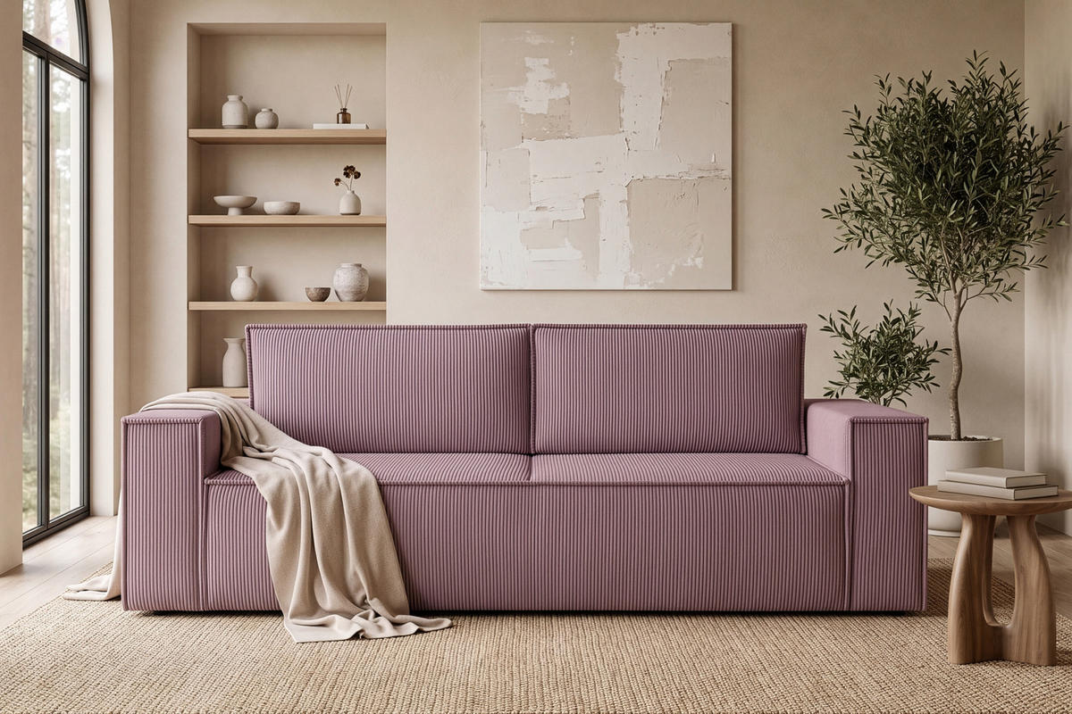 3-SITZER-SCHLAFSOFA NAPI in Pet Friendly Cord-Stoff, hellviolett - Violett/Schwarz, Textil (244/89/101cm) - KONSIMO®