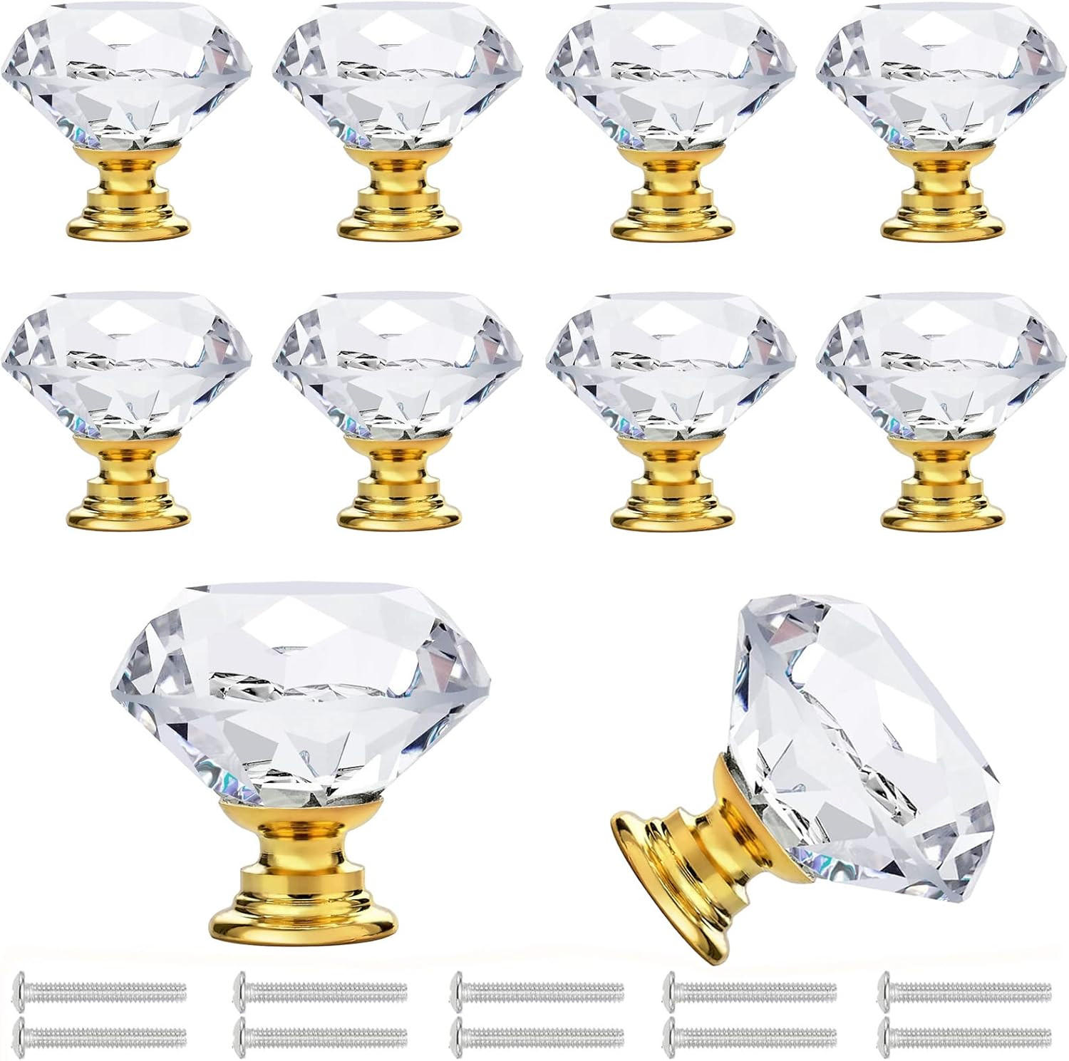 SCHRANKKNOPF Kristall Gold 10er-Set - Weiß, Metall (0.3/2/0.3cm)