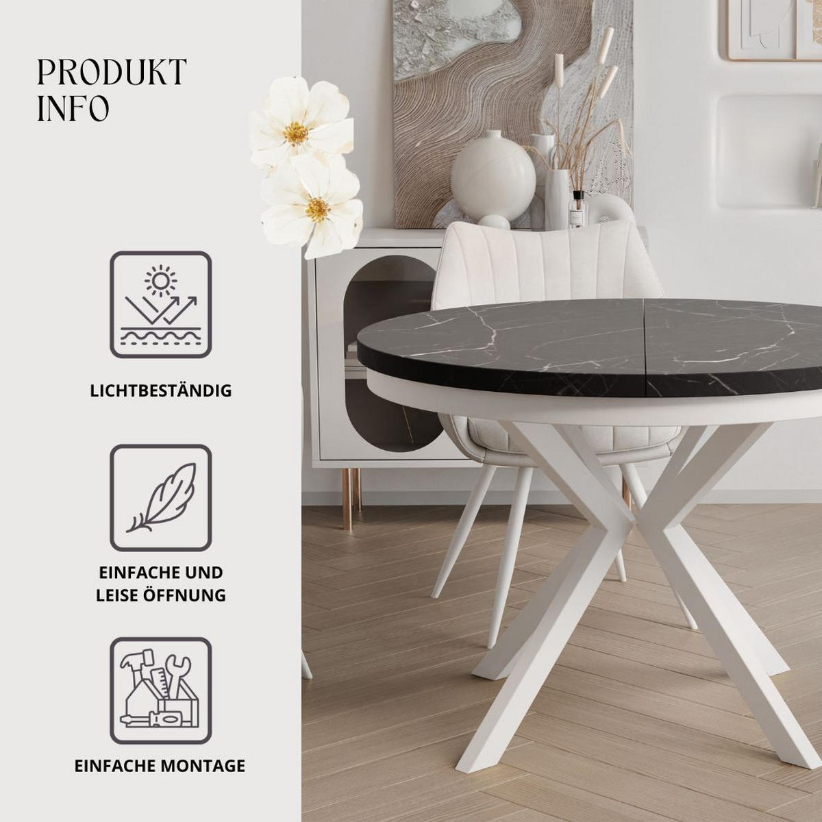 AUSZIEHTISCH MILTON 120-196/76 cm mit Metallgestell, Weiß / Grigia Pietra - Weiß/Grau, Holzwerkstoff/Metall (120/120/76cm) - Idohome