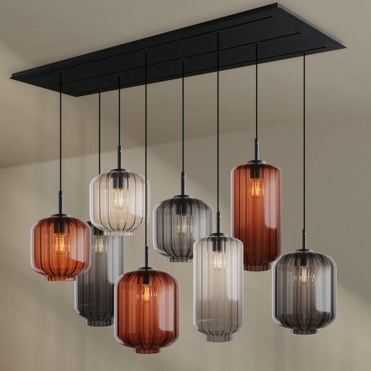HÄNGELEUCHTE Velo 8-flammig Mehrfarbig Ø 18/20/25cm - Multicolor/Schwarz, Glas (25/25/27cm) - s.luce