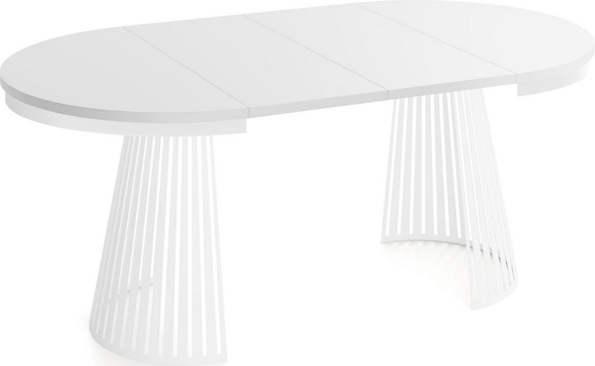 ESSTISCH Naro rund ausziehbar mit Weißem Lamellen-Metallgestell, Weiß 120-200/120/76 cm - Weiß, Holzwerkstoff/Metall (120/120/76cm) - WFL GROUP