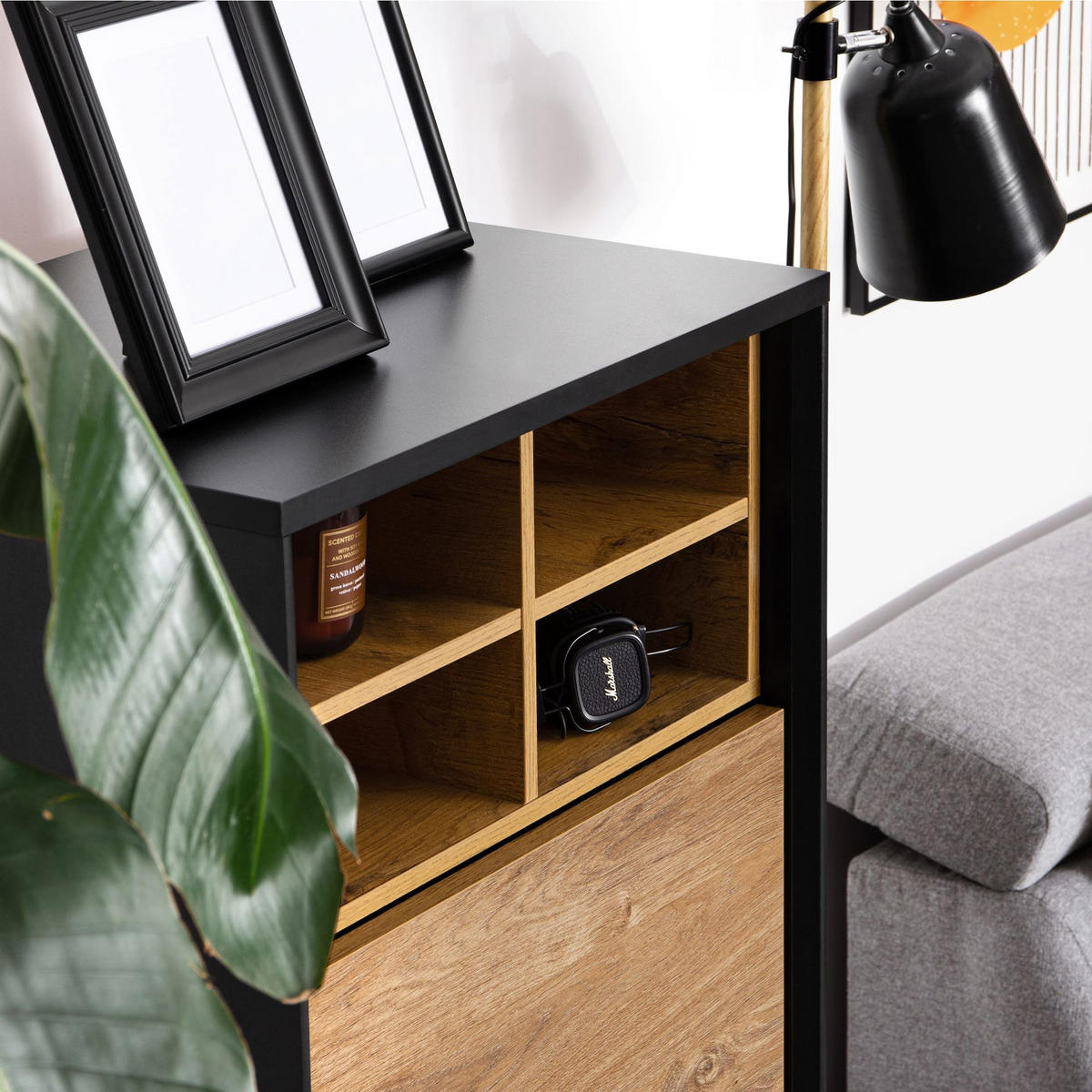 REGAL LOFTY TV/HiFi-Einlage, schwarz - Eichefarben/Multicolor, Holzwerkstoff (52/135/41cm) - KONSIMO®