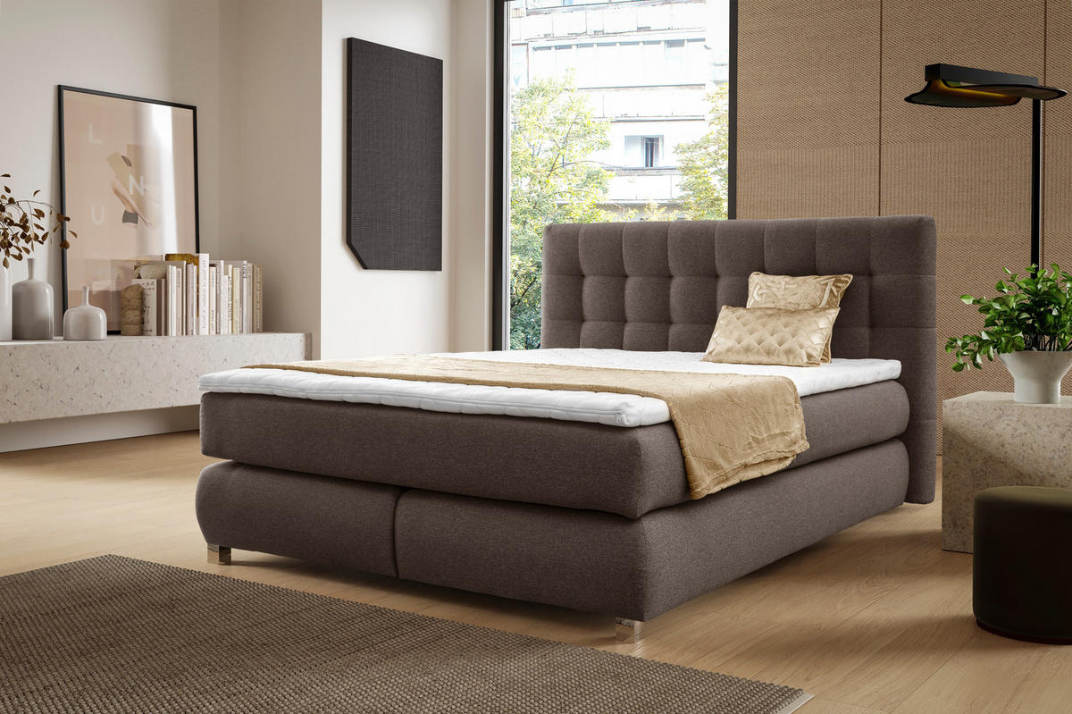 BOXSPRINGBETT Ben mit Pocketmatratze und Bonellmatratze inkl. Topper - Braun, Textil (160/200cm) - AN-Moebel 4u