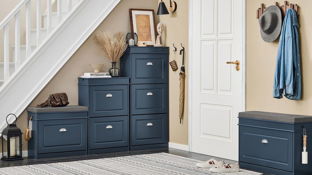 SCHUHSCHRANK mit 2 Klappen Blau 54x82x24cm - Blau, Holzwerkstoff (55/83/24cm) - SoBuy