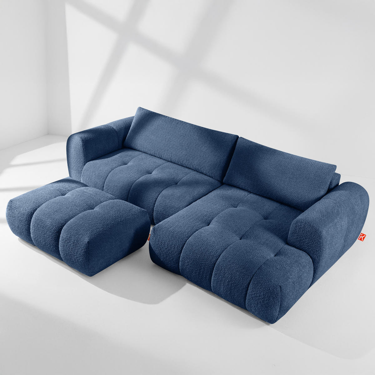 ECKSOFA MIT HOCKER LIRA, Dunkelblau, Bouclé - Dunkelblau, Holz/Holzwerkstoff (96/50cm) - KONSIMO®
