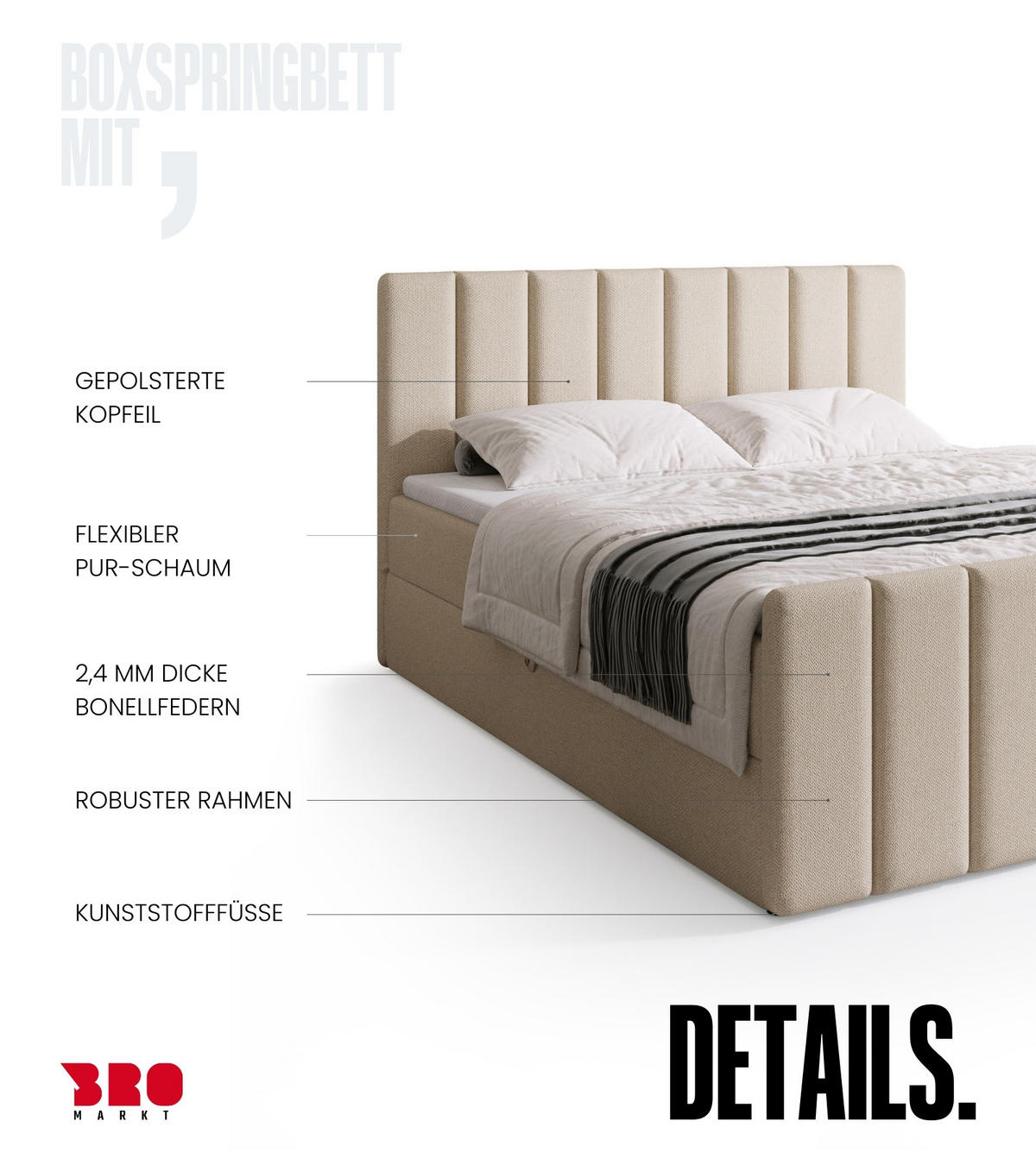 BOXSPRINGBETT Denver DUO mit Topper 160x200 Beige - Beige, Textil (160/200cm) - Bromarkt