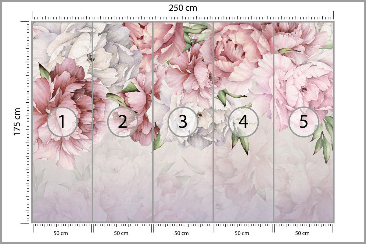 FOTOTAPETE für Badezimmer Zarte Rosa Pfingstrosen Blumen 250x175 - Violett/Rosa, Papier (250/175cm) - Muralo