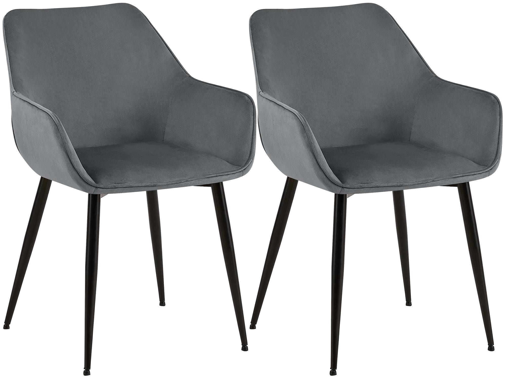 ARMLEHNENSTUHL 2er Set Samt Dunkelgrau - Dunkelgrau/Schwarz, Textil/Metall (52/82/63cm) - CLP