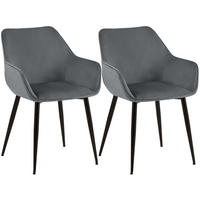 ARMLEHNENSTUHL 2er Set Samt Dunkelgrau - Dunkelgrau/Schwarz, Textil/Metall (52/82/63cm) - CLP