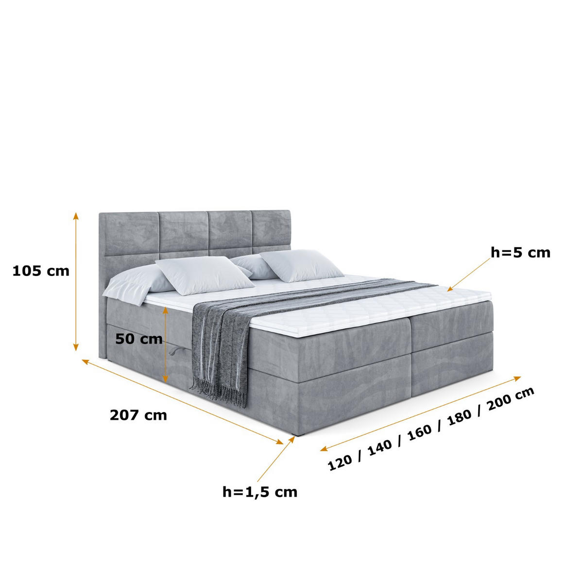 BOXBETT mit Matratze H3 und Lattenrost - ARDENI - 120x200 cm Grau - Grau, Holzwerkstoff (120/200cm) - ALTDECOR
