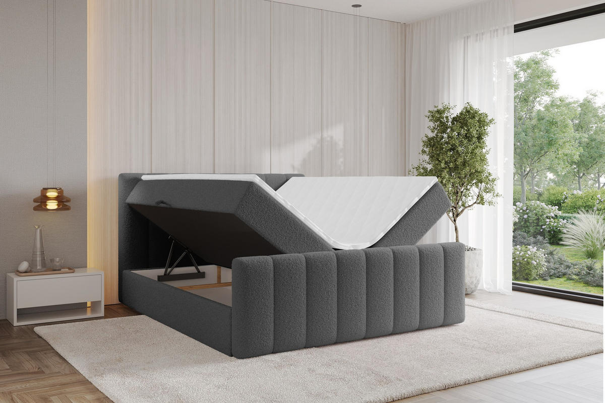 KONTINENTÁLNÍ POSTEL s matrací H4 - OTTA-Z - 180x200 cm Šedá - šedobéžová, kompozitní dřevo (180/200cm) - ALTDECOR