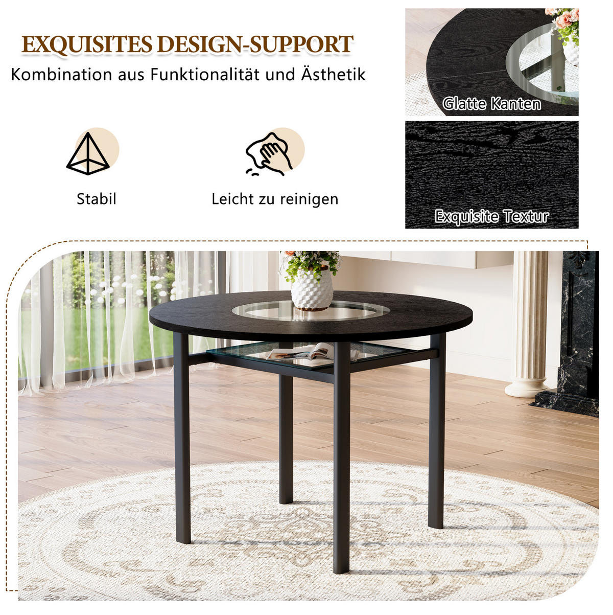 ESSZIMMER-TISCH-SET 100 cm Schwarz mit 2 Stühlen - Schwarz, Metall (100/76/100cm) - Meubliv