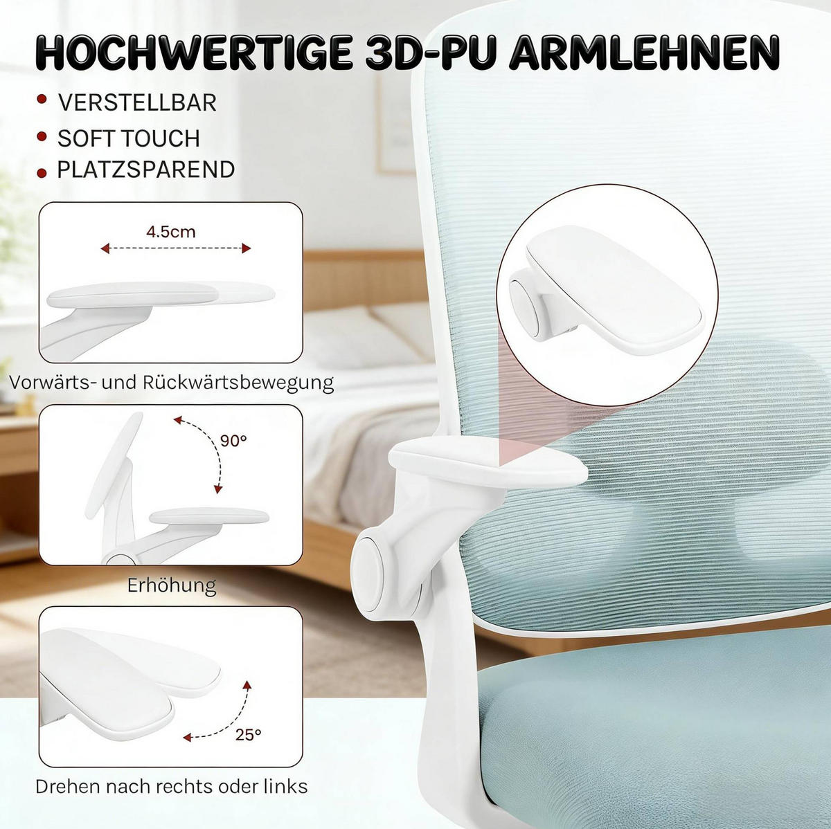BÜROSTUHL ergonomisch höhenverstellbar Blau - Blau, Metall (47/117.5/63.5cm) - Meubliv