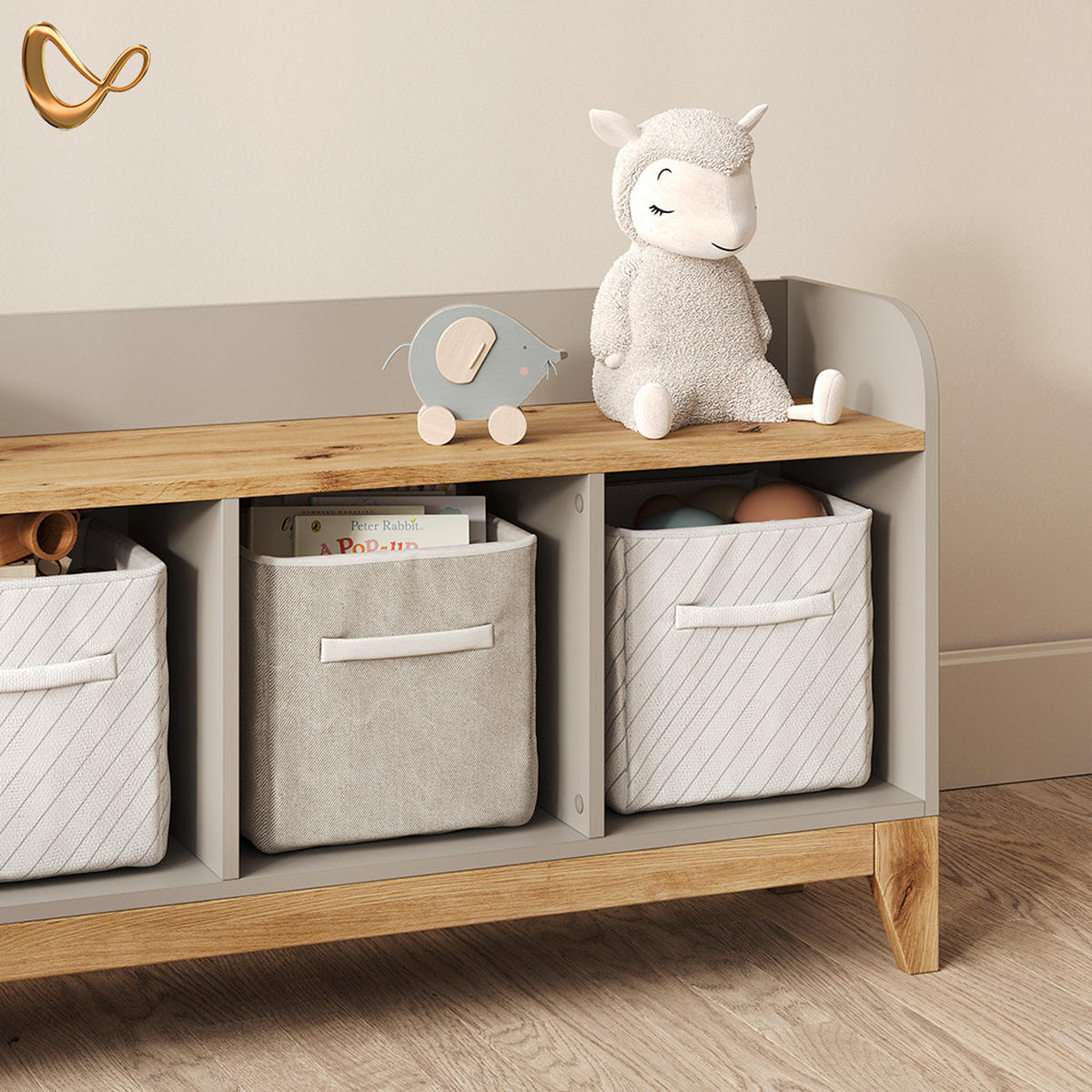 KINDERSITZBANK Mailo Cashmere/Artisan 107.2 x 63.8 cm XL mit 3 Schubladen - Kaschmir/Eiche Artisan, Holzwerkstoff (107.2/63.8/30.6cm) - Livinity®