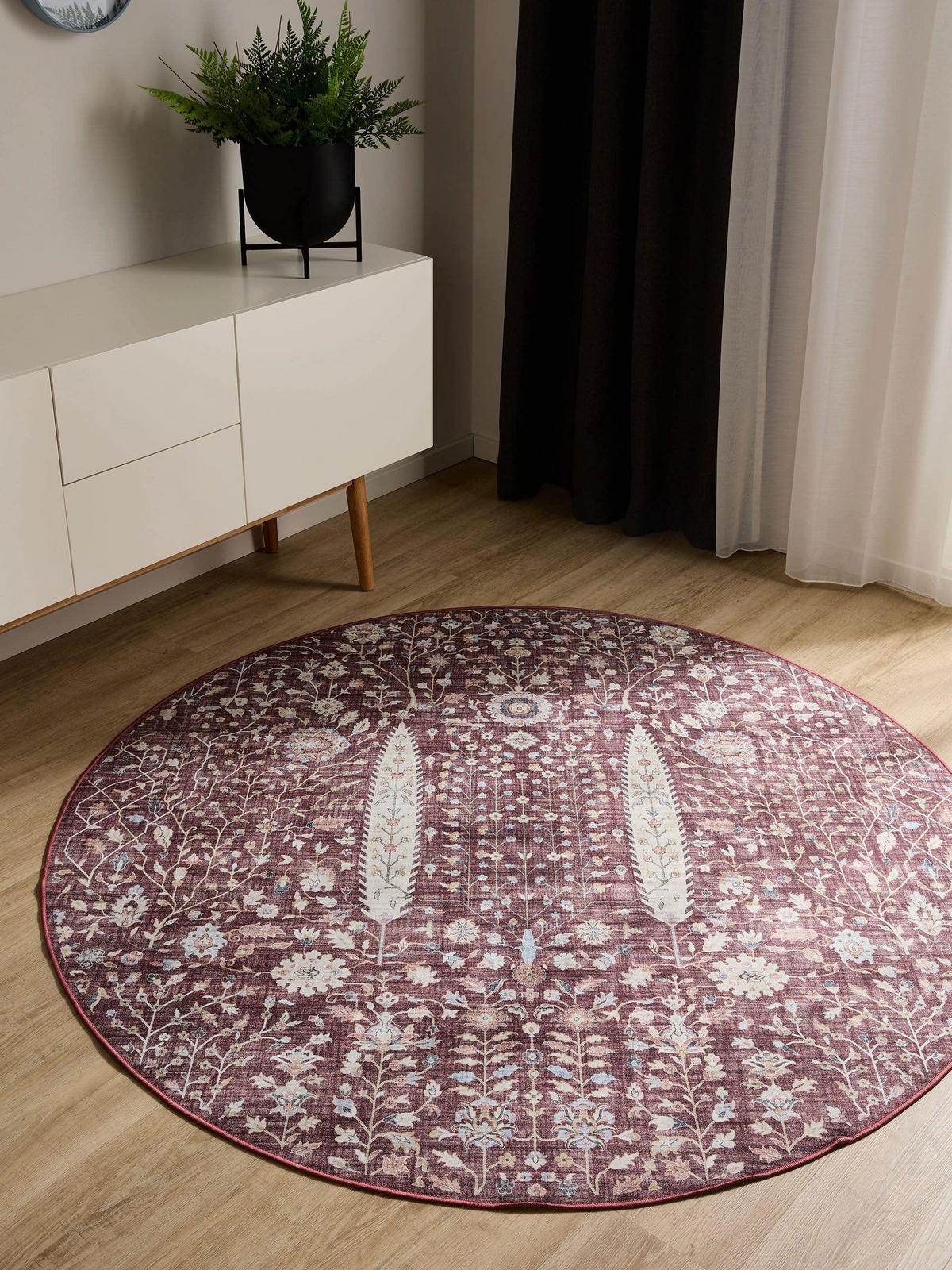 VINTAGE-TEPPICH George waschbar ø 120 cm rund - Bordeaux, Kunststoff (120/120cm) - benuta