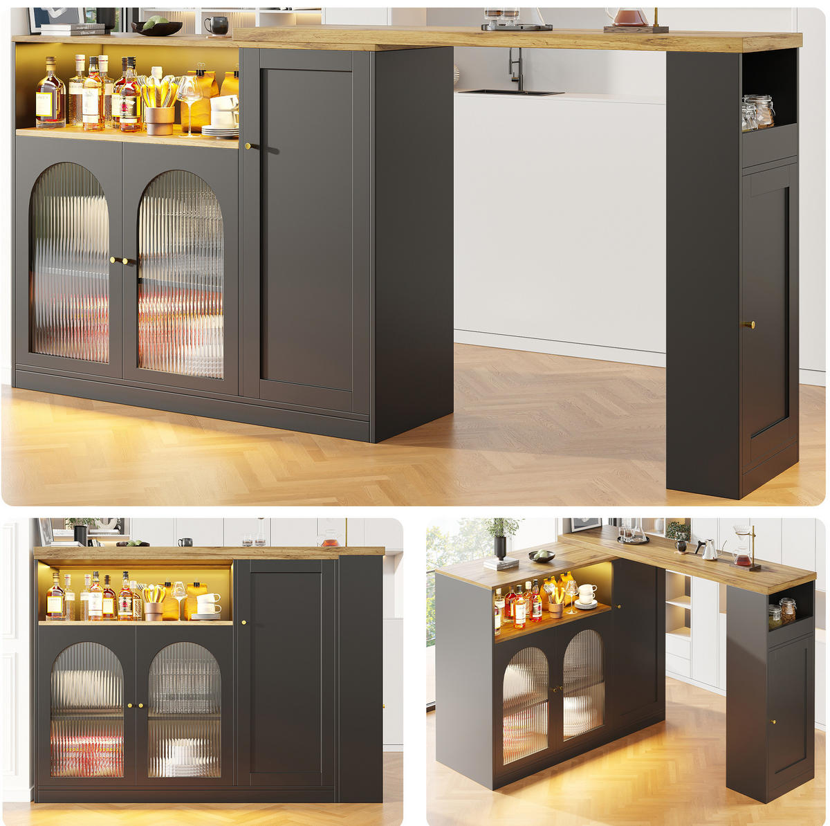 BARTISCH drehbar mit LED ca. 197 x 39,6 x 100 cm MDF Schwarz - Schwarz, Holzwerkstoff (39.6/100/197cm) - Meubliv