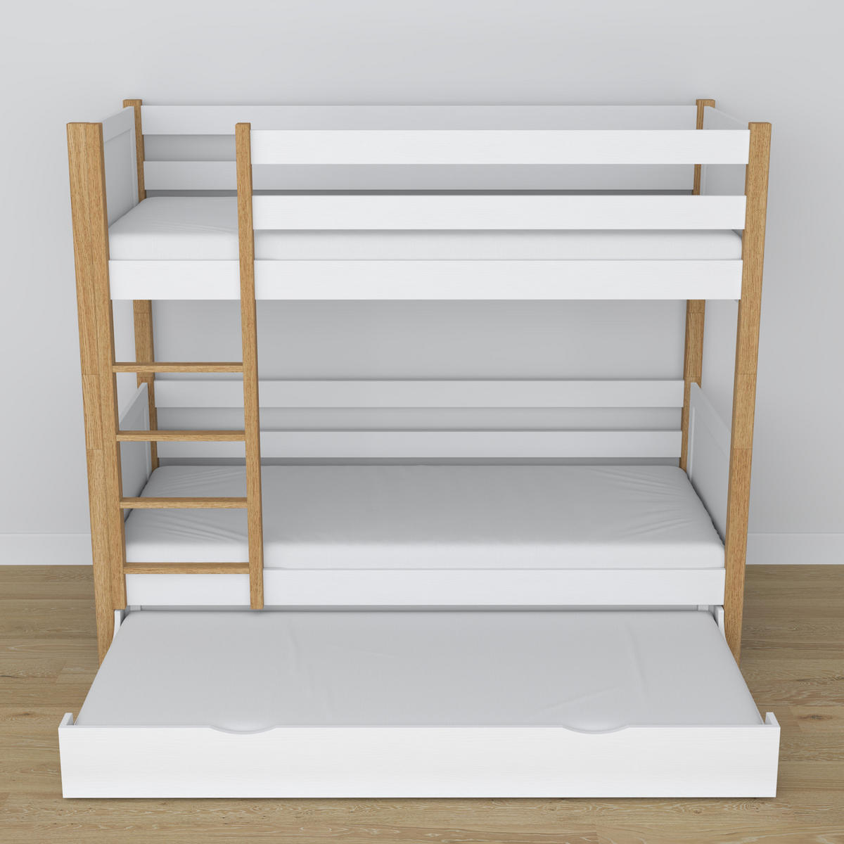 ETAGENBETT N02 mit Matratzenschublade Weiß / Eiche Natur 120/190 - Eiche Artisan/Weiß, Naturmaterialien/Holz (120/190cm) - N-Wood