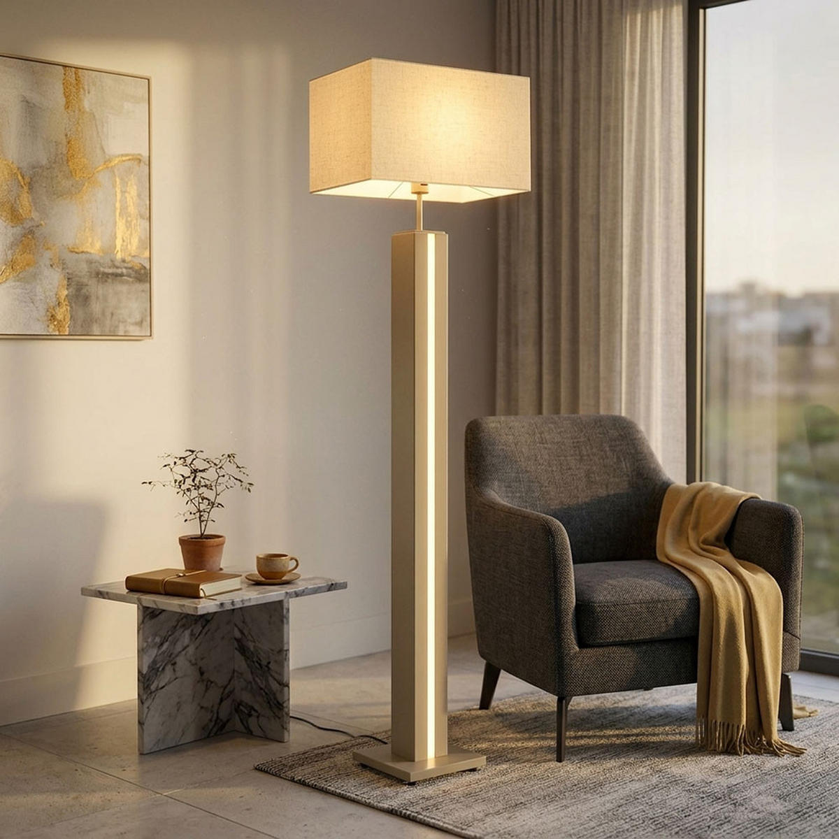 LED STEHLEUCHTE FOREST MDF matt, Sand, Touchdimmer - Bernsteinfarben, Metall (40/27/150cm) - Nowa