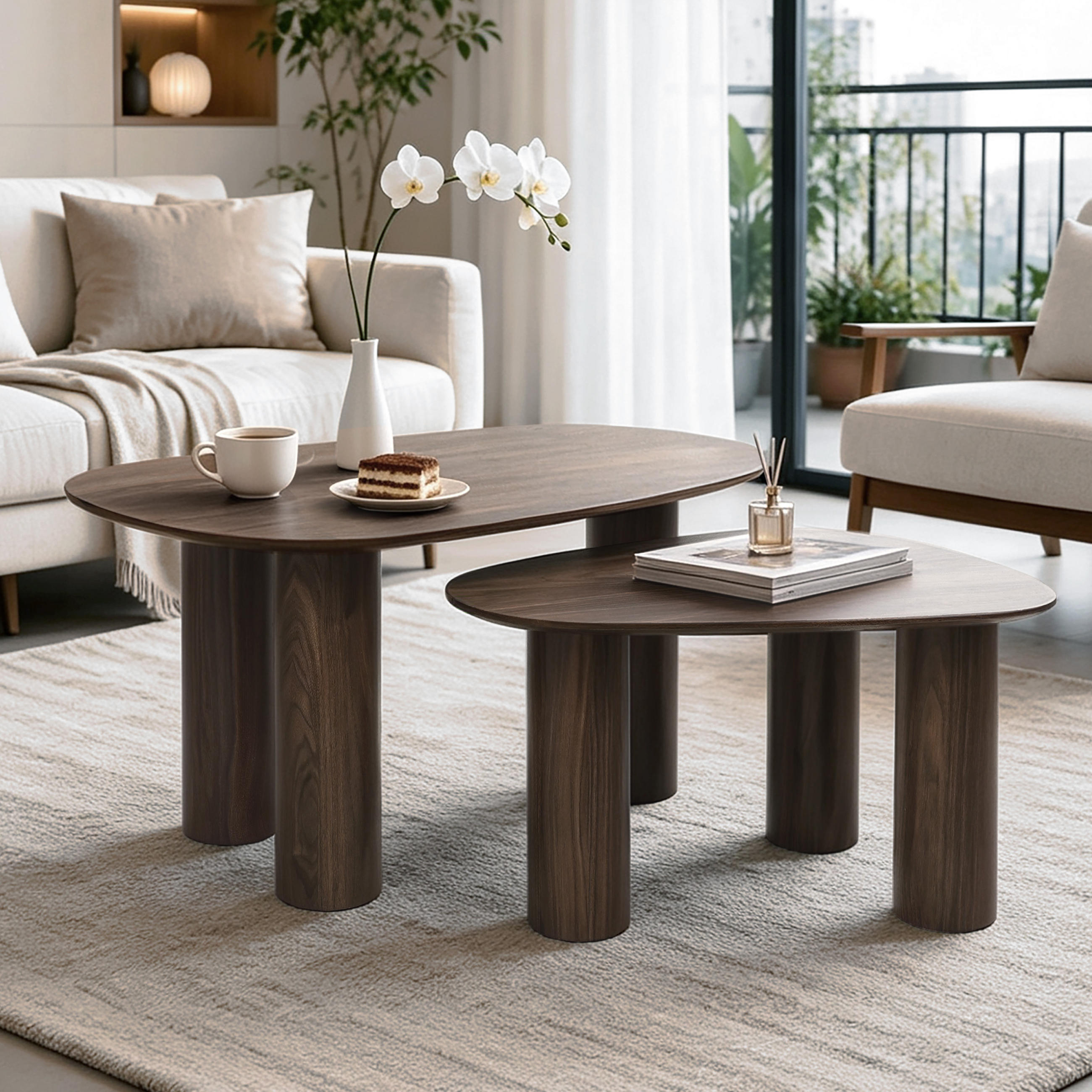 COUCHTISCH 2er Set Holz in Walnussoptik,86cm &69cm - Walnussfarben, Holzwerkstoff (53/85/45cm) - Hometopia