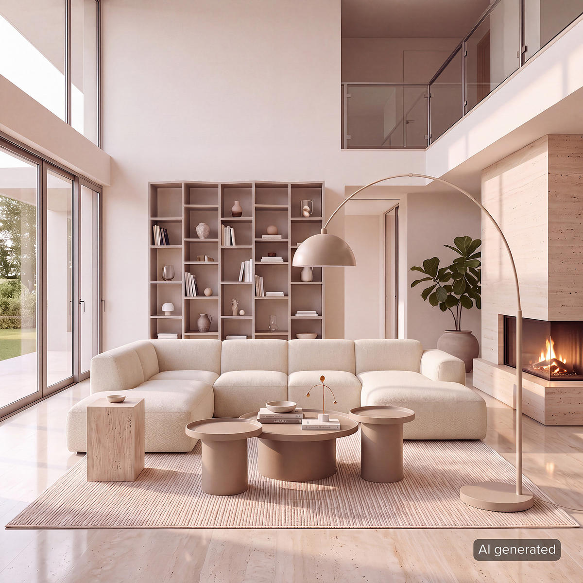 WOHNLANDSCHAFT mit Longchair - Beige/Schwarz, Kunststoff/Textil (325/71/235cm) - home24