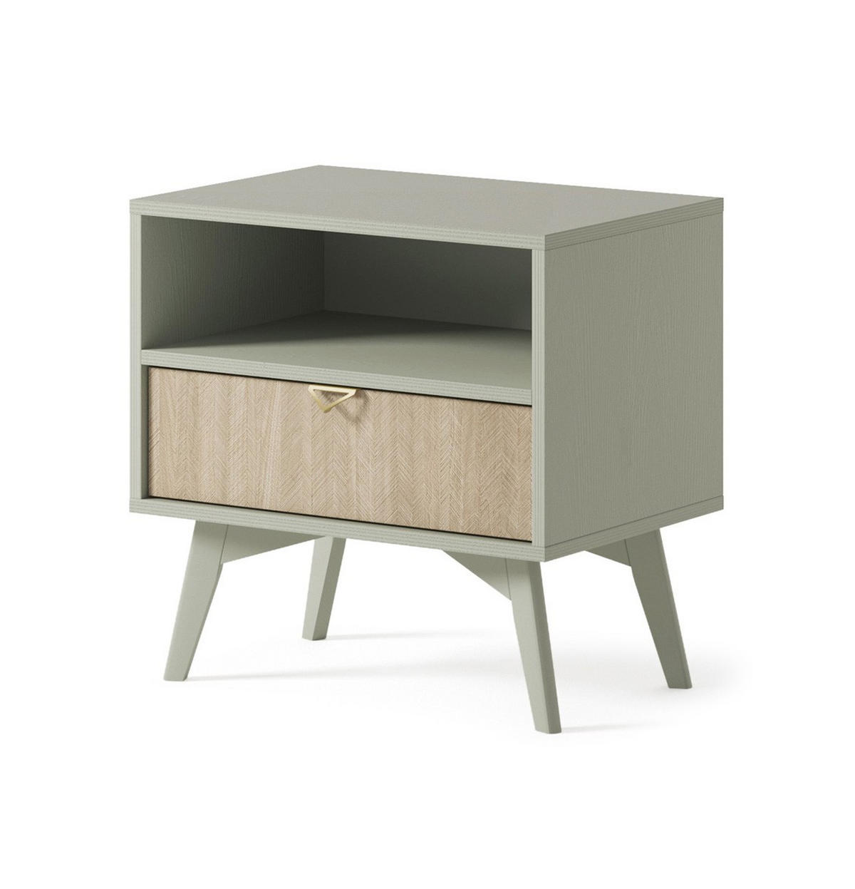 NACHTTISCH FIRR S54, Eukalyptus, Goldgriffe, Beistelltisch, 1 Schublade - Eukalyptusholzfarben, Holzwerkstoff (54/54/38cm) - Bettso