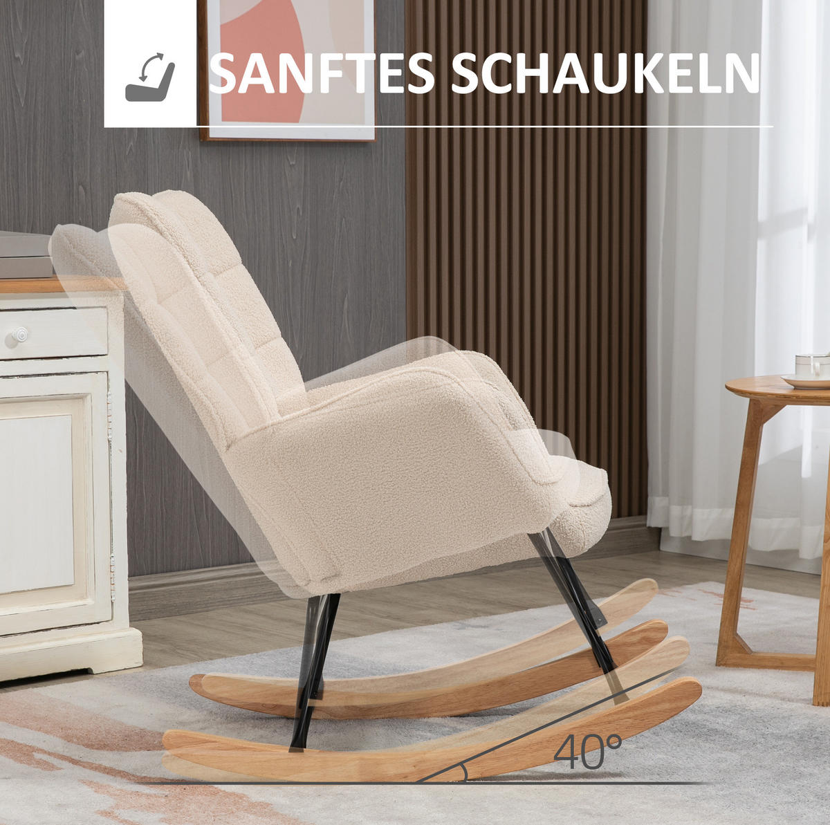 SCHAUKELSTUHL 98/71/101 cm Beige aus Polyester mit hoher Rückenlehne - Beige, Textil (98/101/71cm) - OKWISH