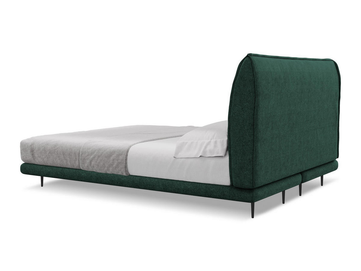 POLSTERBETT Doppelbett mit Matratze Bouclé Stoff Grün - Dunkelgrün/Schwarz, Textil/Metall (140/200cm) - Makamii