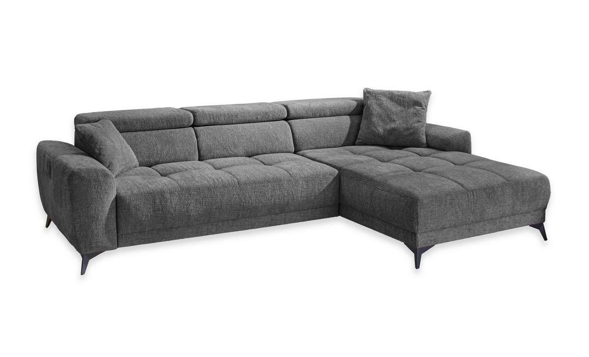 ECKSOFA mit elektrischer Sitztiefenverstellung, Kopflehnen verstellbar, USB-A und USB-C Ladefunktion B299/T200/H107 cm, Chenille Dunkelgrau / 15421 - Dunkelgrau/Schwarz, Holzwerkstoff/Textil (299/200cm) - luma-home