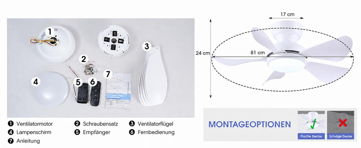 DECKENVENTILATOR Weiß 81 cm mit LED und leisem DC-Motor - Weiß, Kunststoff (81/81/24cm) - Surtime