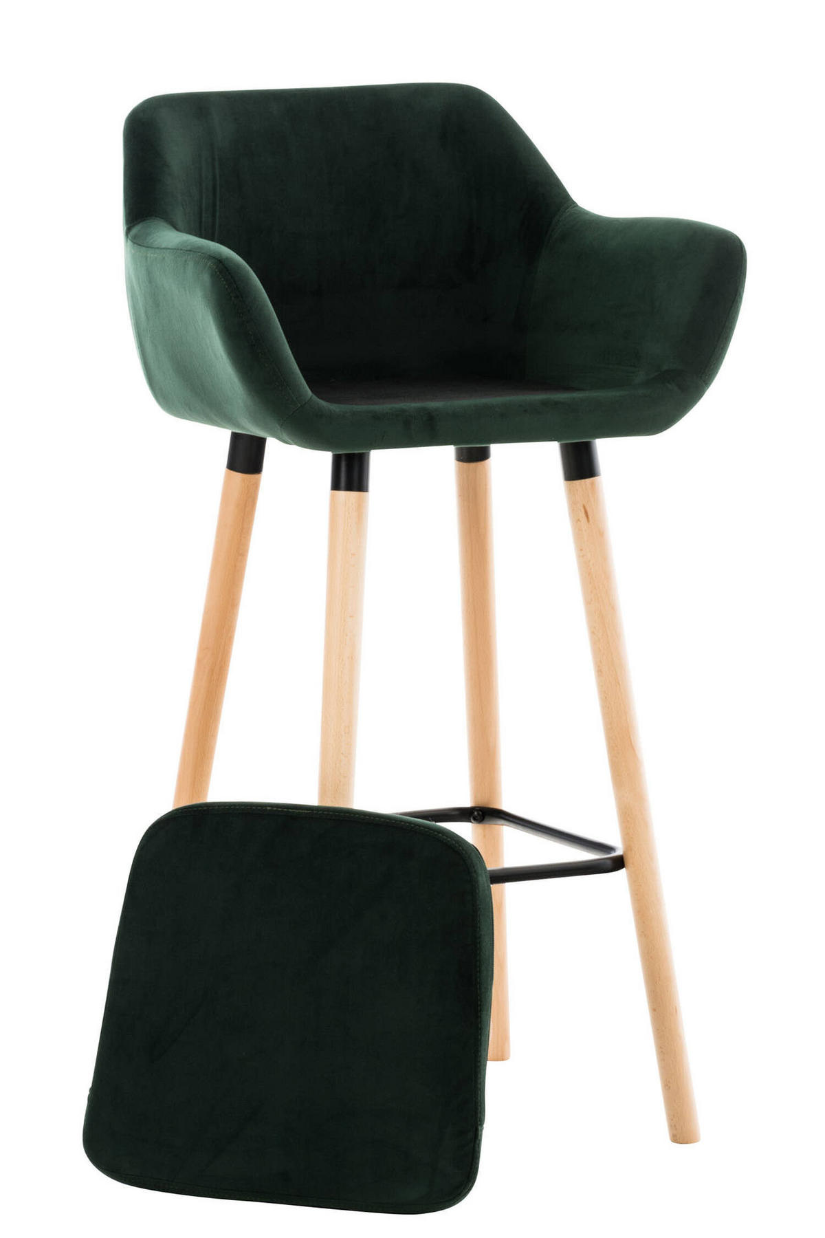 BARHOCKER Grande, 2er Set, Gestell Holz, Samt Grün - Braun/Grün, Holz/Textil (55/99/46cm) - TPFLiving