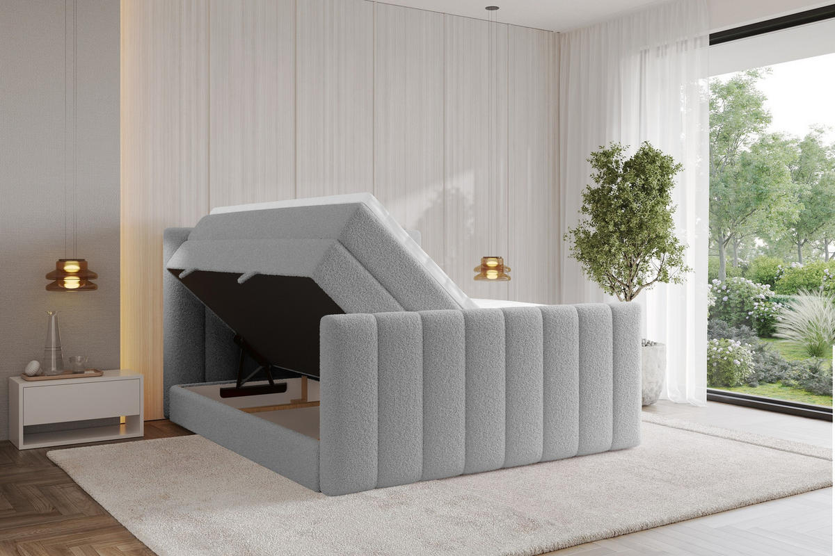BOXSPRINGOVÁ POSTEL s matrací H3/H4 - OTTA-Z KING - 160x200 cm Světle šedá - světle šedá, kompozitní dřevo (160/200cm) - ALTDECOR
