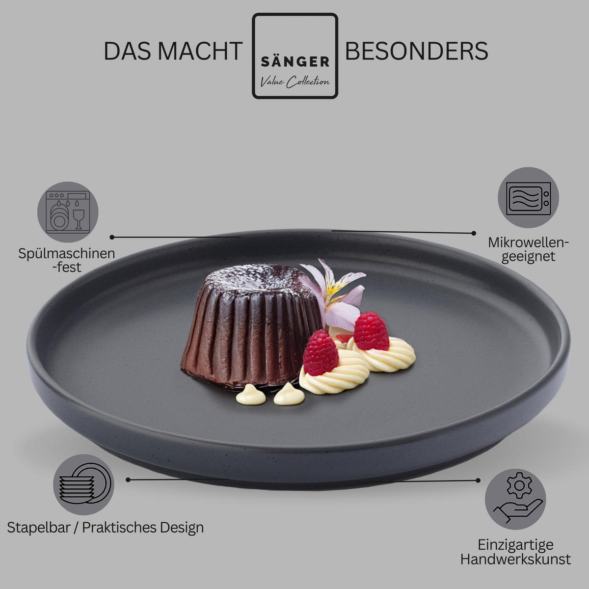 DESSERTTELLER LEEDS - 4 teilig aus Steingut - Grau, Stein (20.5cm) - Sänger