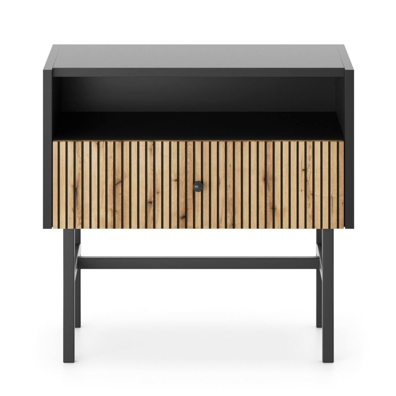 NACHTTISCH Divenos Schwarz / Holzoptik Eiche 54 cm - Eichefarben/Schwarz, Holzwerkstoff/Metall (54.8/52/39cm) - Selsey