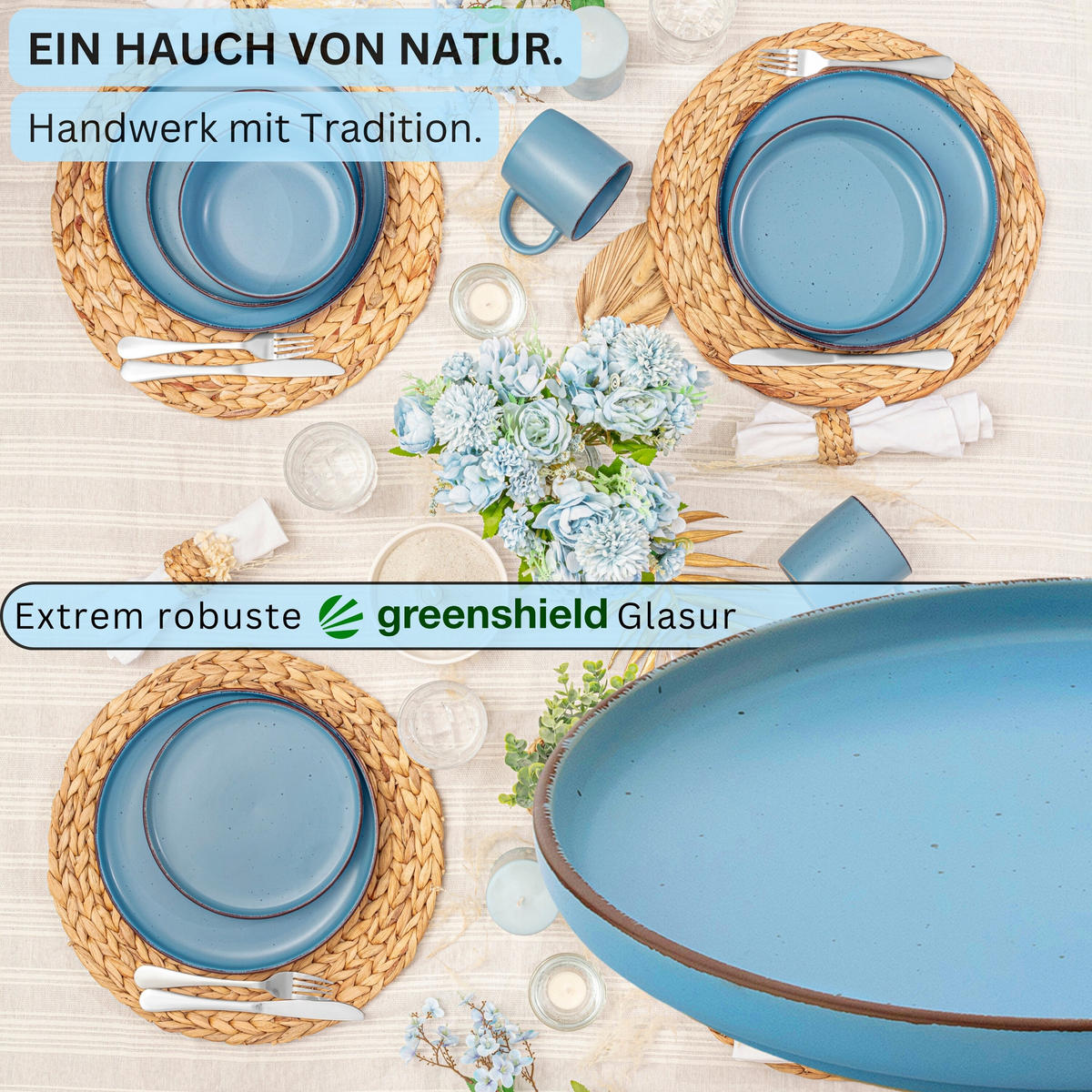 DESSERTTELLER BOMBAY SAPHIR - 4 teilig aus Steingut - Blau, Stein (20.5cm) - Sänger
