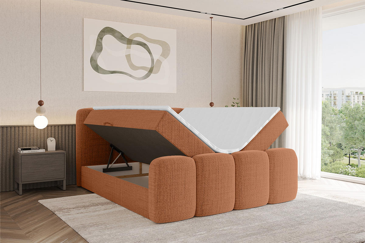 BOXBETT mit Matratze H4 und Lattenrost - NINA-Z - 120x200 cm - Apricot - Orange, Holzwerkstoff (120/200cm)