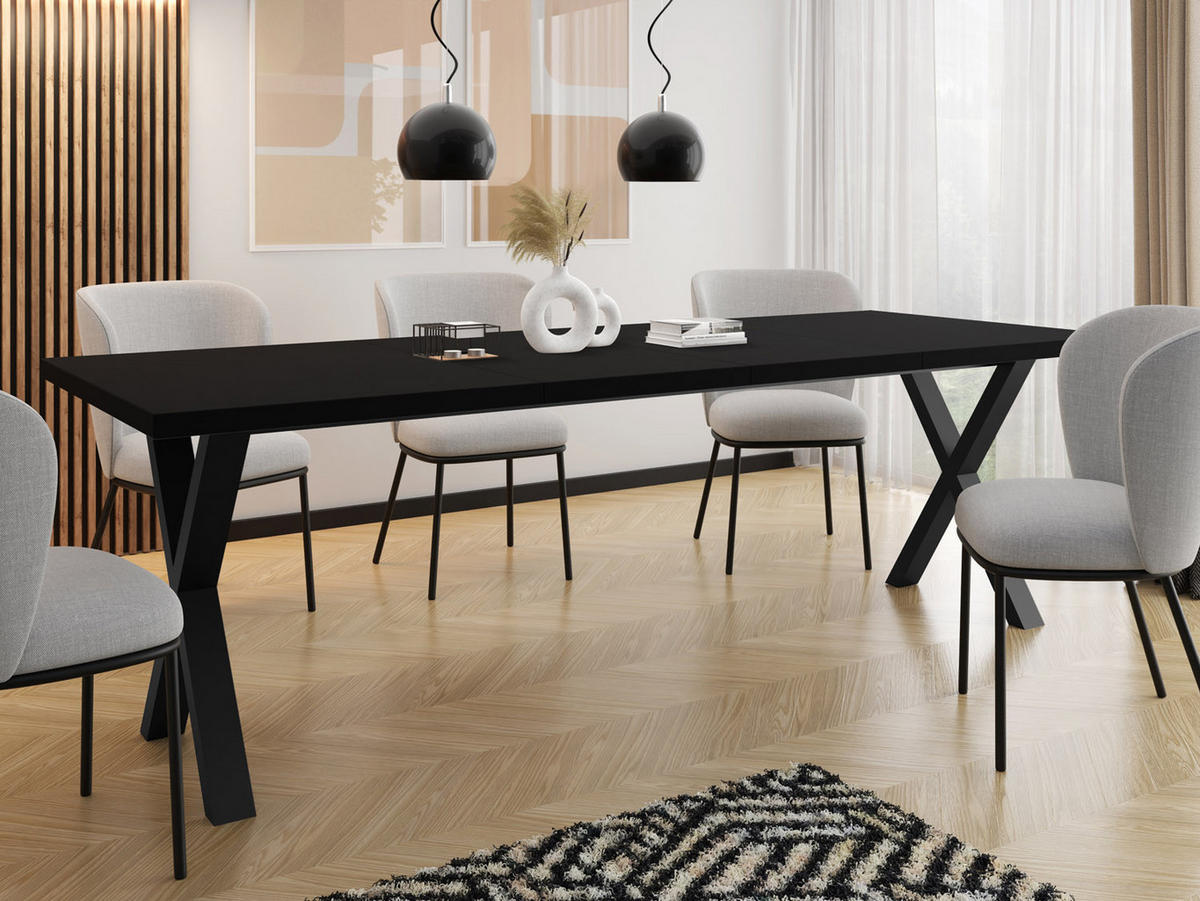 ESSTISCH Blake rechteckig ausziehbar, Schwarz 120-220/80/76 cm - Schwarz, Holzwerkstoff/Metall (120/80/76cm) - WFL GROUP